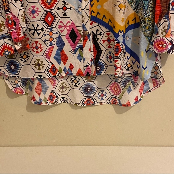 Caleoas Women’s M Tunic Top Shirt Mixed Pattern Button Up Pockets Boho - Picture 6 of 14